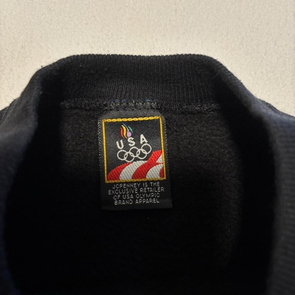 VTG USA Olympics Crewneck Sweatshirt Men's Large Black w Black Embroidered Logo - Picture 4 of 5